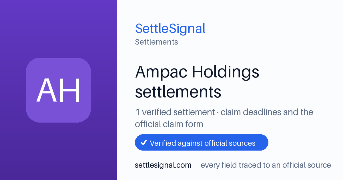 SettleSignal  — a verified collection of class-action and refund settlements, each with eligibility, payout, and claim-deadline details checked against its official source.