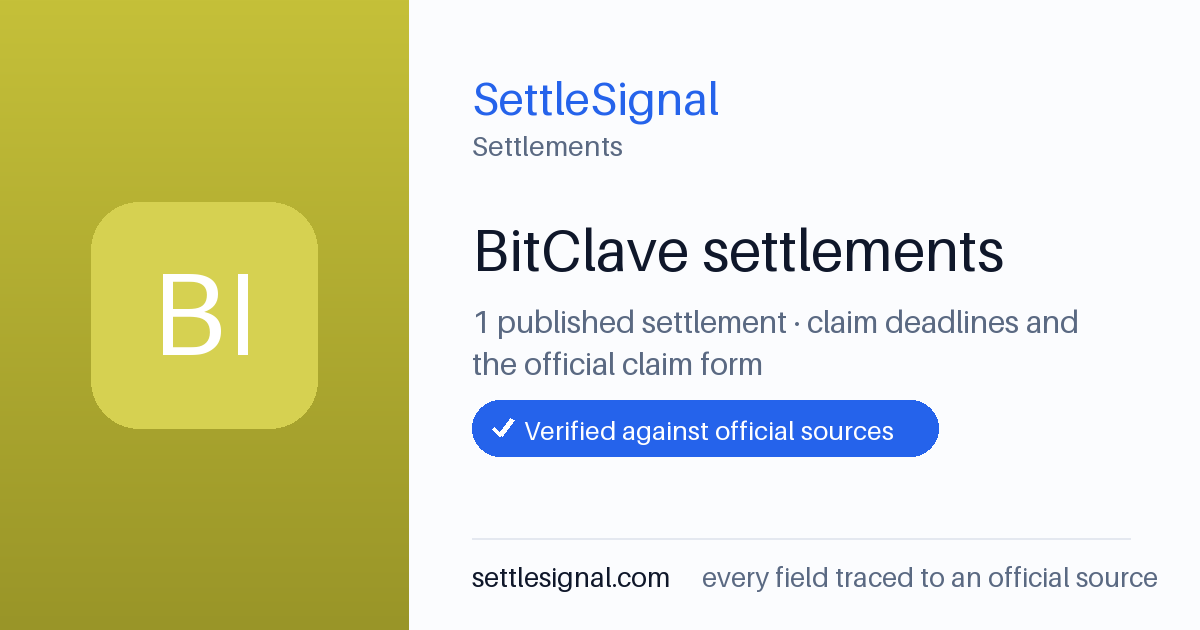 SettleSignal  — a published collection of class-action and refund settlement records with eligibility, payout, deadline, and evidence status.
