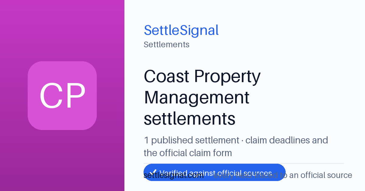 SettleSignal  — a published collection of class-action and refund settlement records with eligibility, payout, deadline, and evidence status.