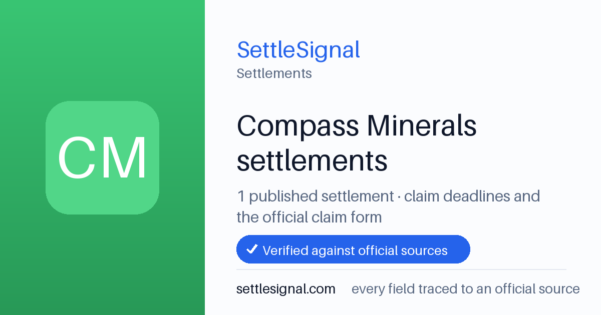 SettleSignal  — a published collection of class-action and refund settlement records with eligibility, payout, deadline, and evidence status.