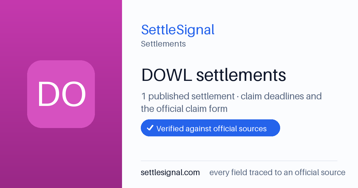 SettleSignal  — a published collection of class-action and refund settlement records with eligibility, payout, deadline, and evidence status.