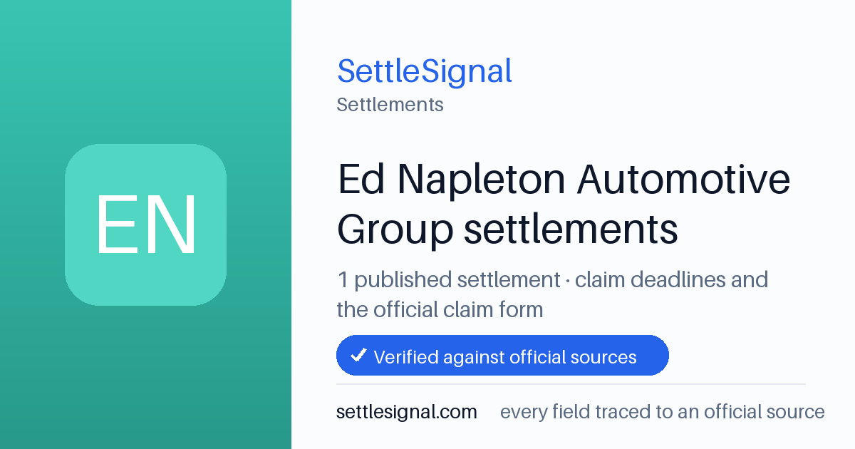 SettleSignal  — a published collection of class-action and refund settlement records with eligibility, payout, deadline, and evidence status.