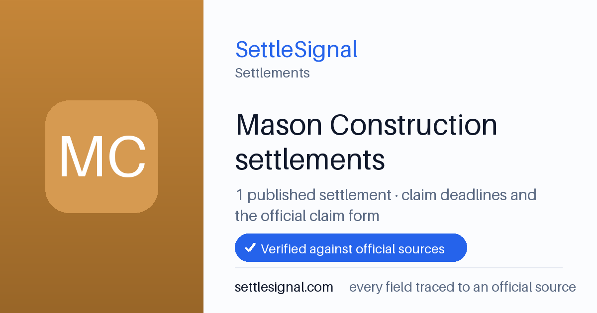 SettleSignal  — a published collection of class-action and refund settlement records with eligibility, payout, deadline, and evidence status.