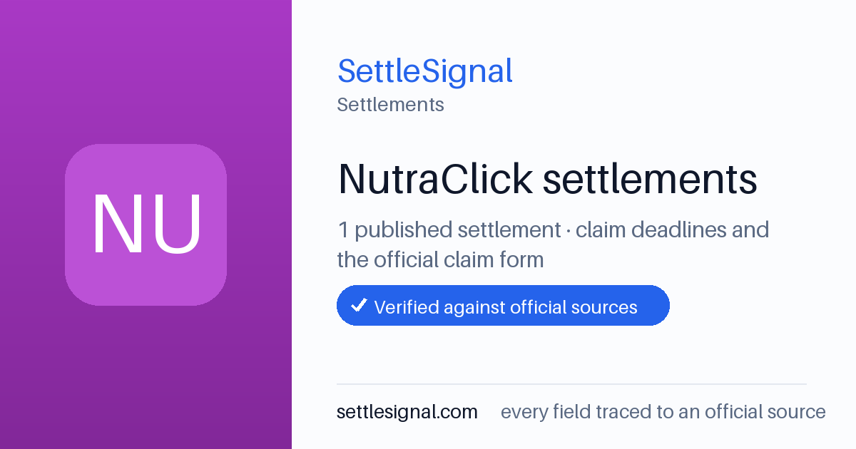 SettleSignal  — a published collection of class-action and refund settlement records with eligibility, payout, deadline, and evidence status.