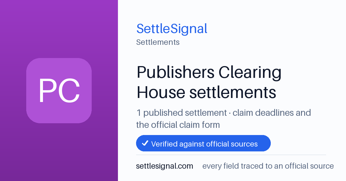 SettleSignal  — a published collection of class-action and refund settlement records with eligibility, payout, deadline, and evidence status.