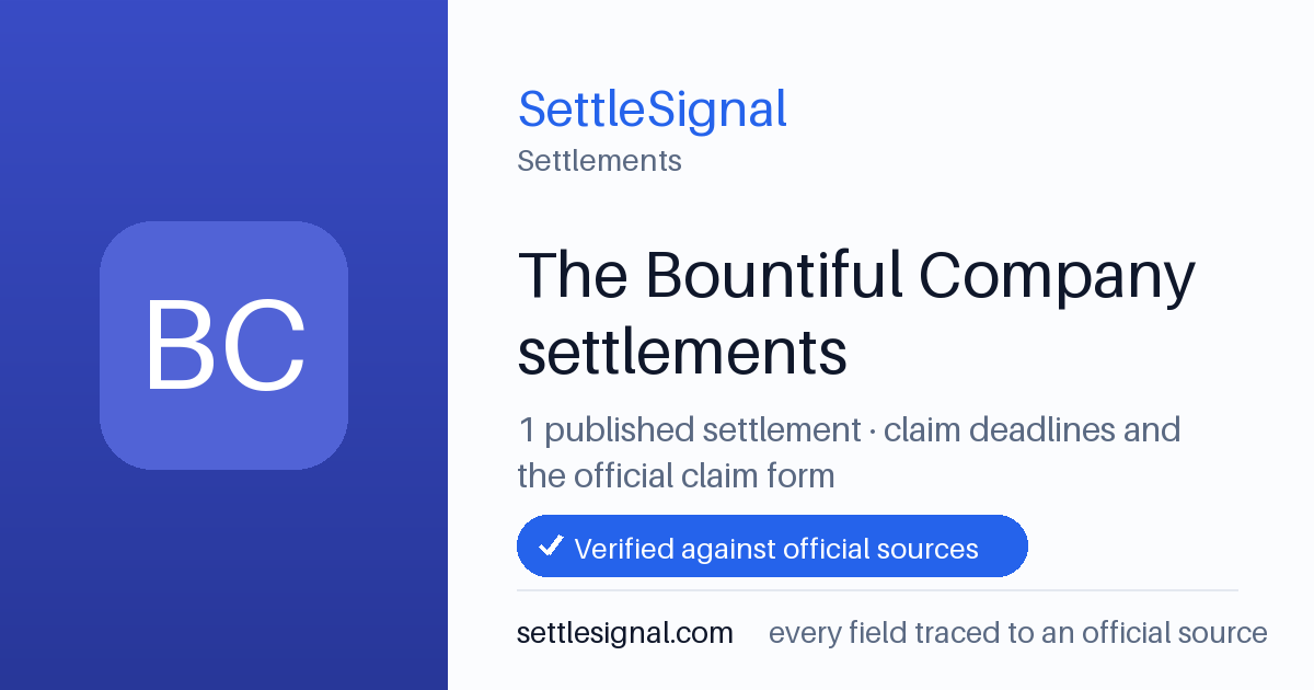 SettleSignal  — a published collection of class-action and refund settlement records with eligibility, payout, deadline, and evidence status.