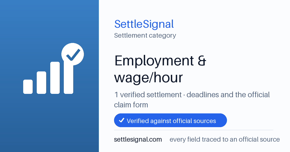 SettleSignal  — a verified collection of class-action and refund settlements, each with eligibility, payout, and claim-deadline details checked against its official source.