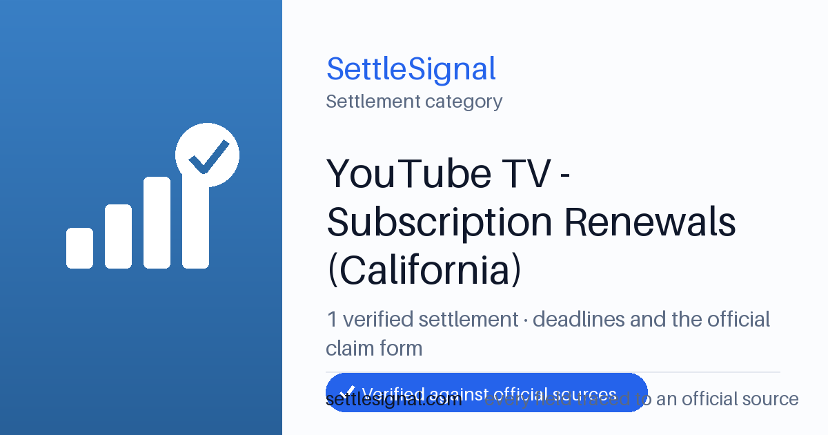 SettleSignal  — a verified collection of class-action and refund settlements, each with eligibility, payout, and claim-deadline details checked against its official source.