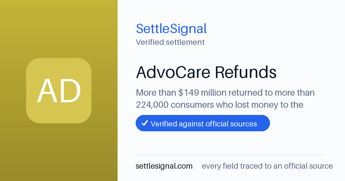SettleSignal summary card for AdvoCare Refunds — $149M. Checked against the official settlement source on June 17, 2026.