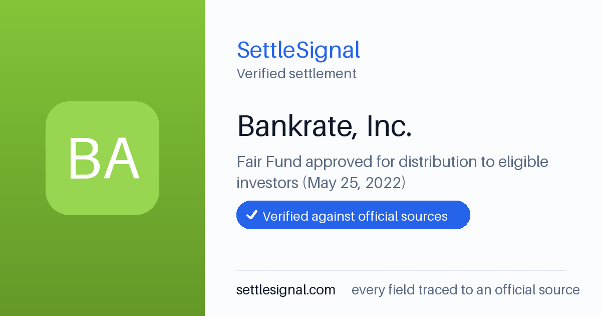 SettleSignal summary card for Bankrate, Inc.. Checked against the official settlement source on June 17, 2026.