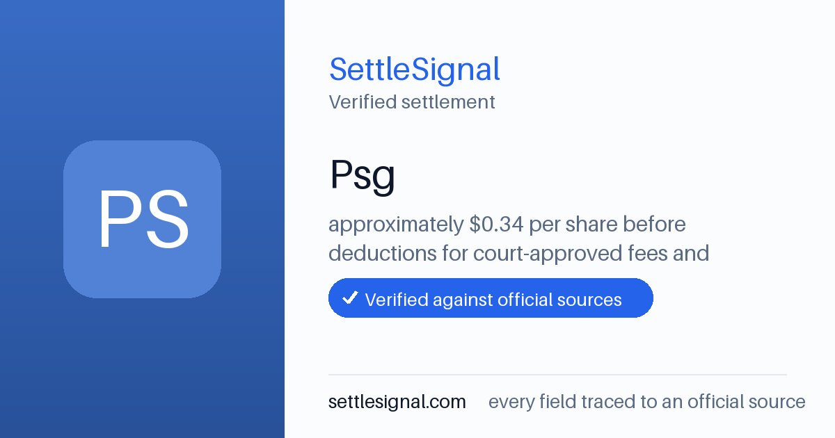 SettleSignal summary card for Psg, claim by November 14, 2022. Checked against the official settlement source on June 18, 2026.
