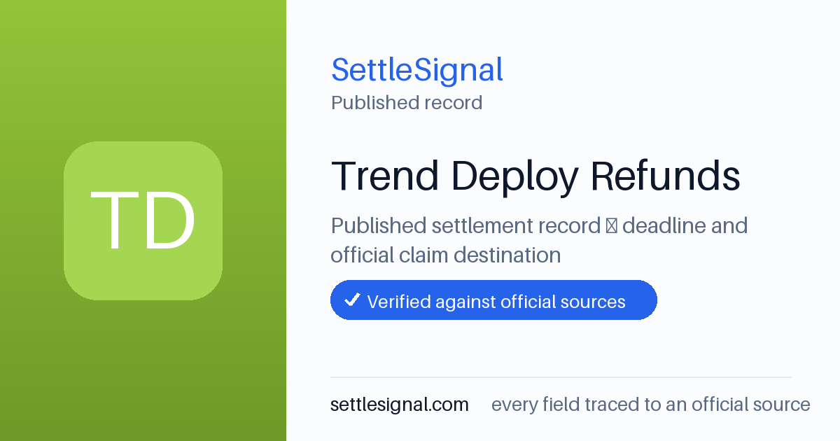 SettleSignal summary card for Trend Deploy Refunds. Accepted official evidence on file.
