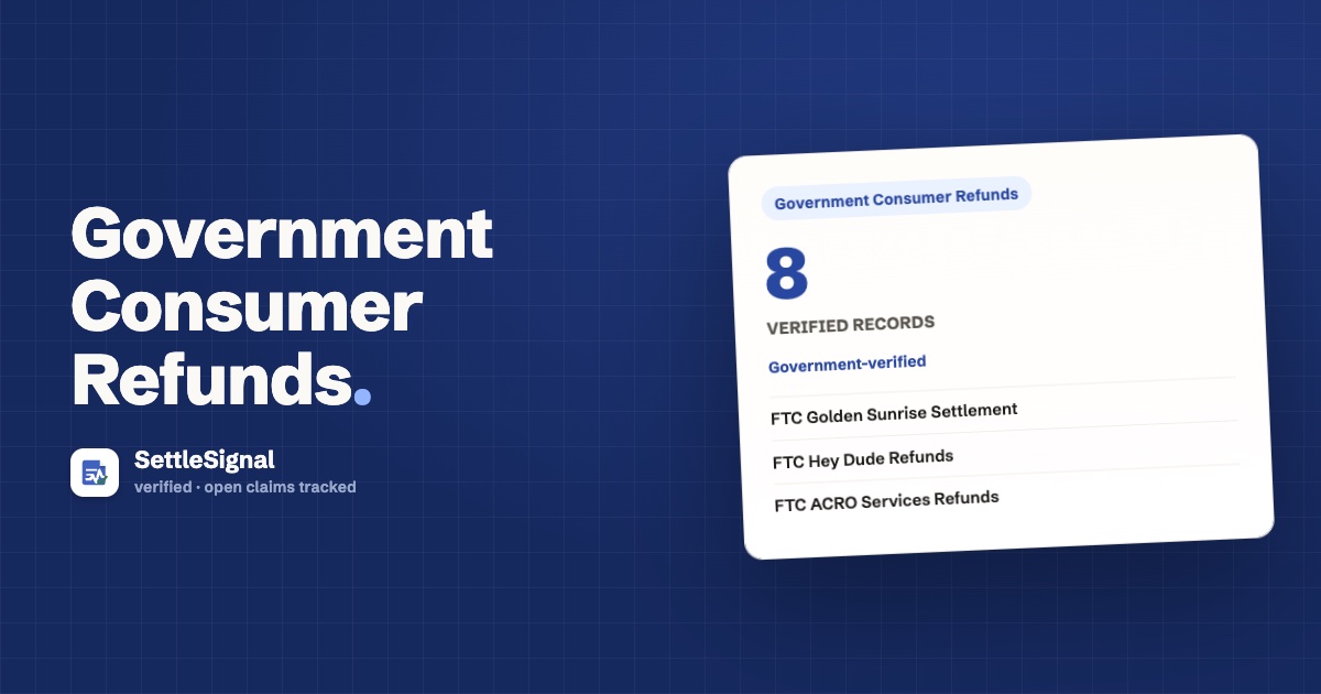 SettleSignal  — a verified collection of class-action and refund settlements, each with eligibility, payout, and claim-deadline details checked against its official source.